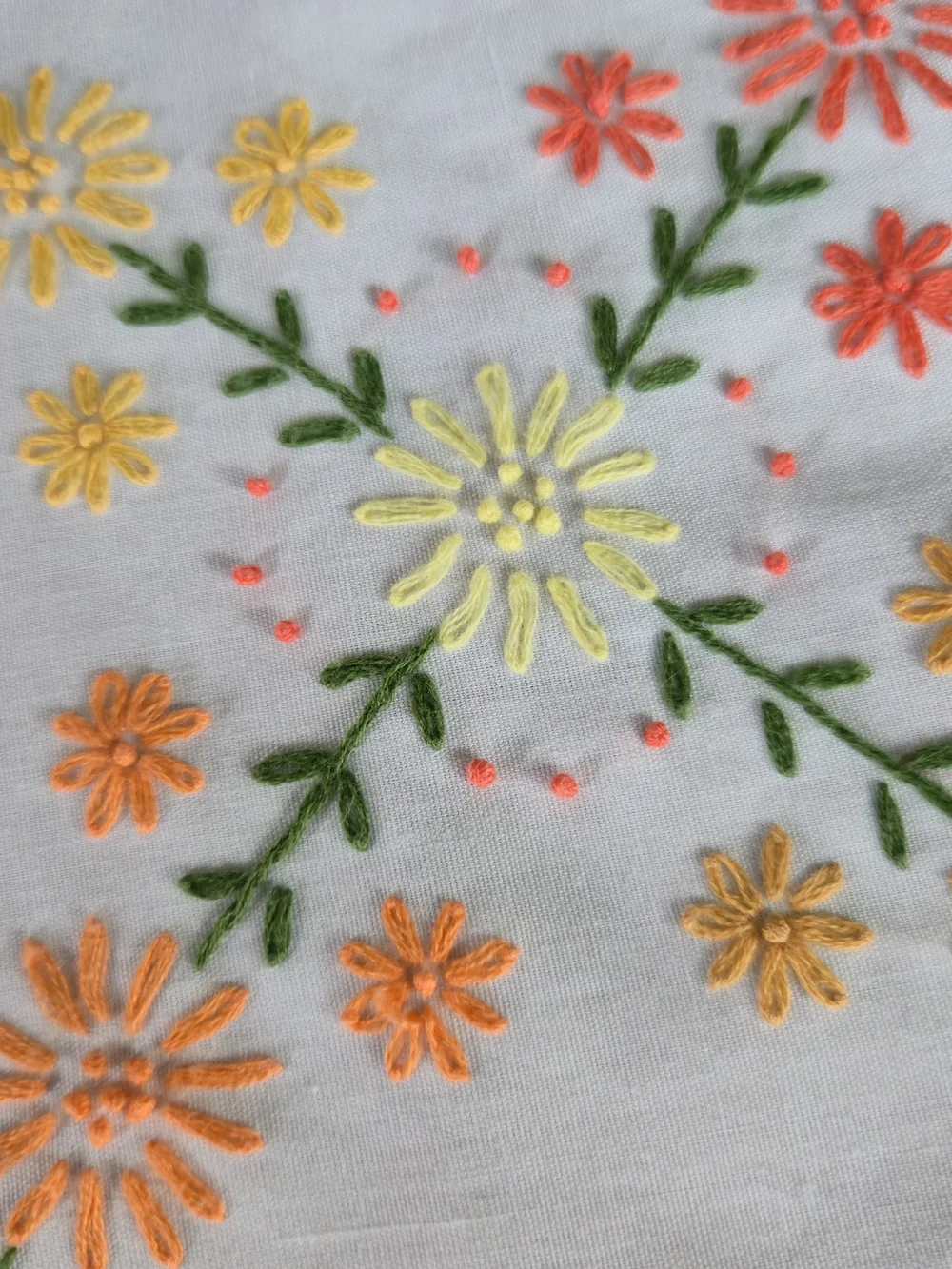 Vintage Hand-Embroidered Floral Tablecloth - Cottagecore Scalloped Edge